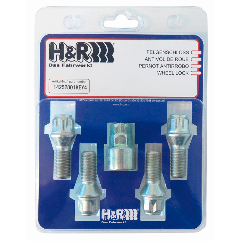 H&R Wheel lock set M12x1.25x30mm Taper - 4 wheel lock bolts incl. adapter