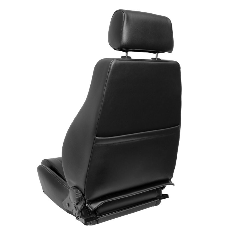 Sport seat 'Retro II' - Black Synthetic leather + Silver stitching - Dual-side reclinable back-rest - incl. slides