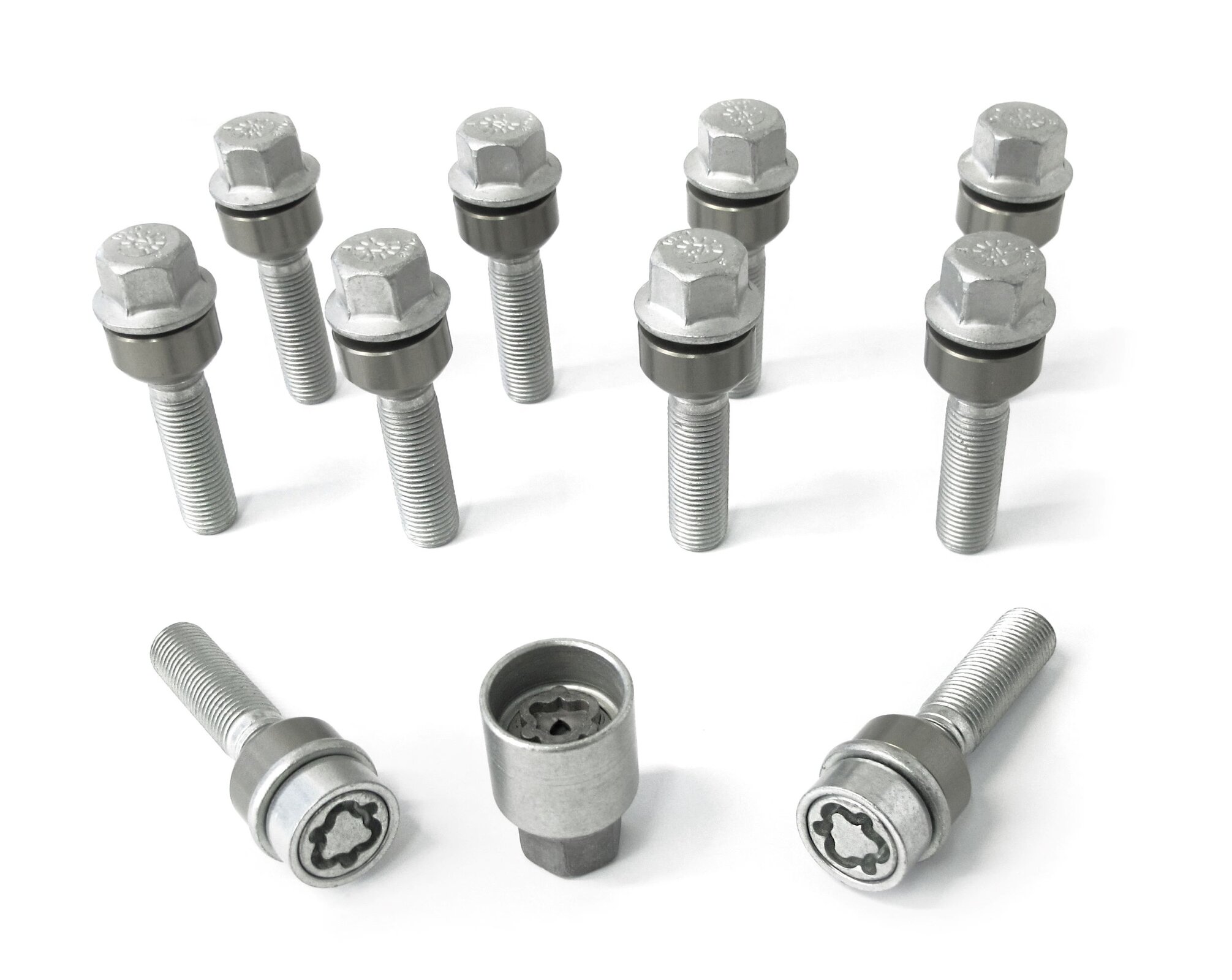 H&R Wheel bolt Set Round-Head with movable cone R14 M14x1.50 - Length 66mm - 10 pcs. (e.g.  Porsche) - incl. wheel-locks
